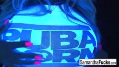 Play Samantha Saint's Black Light Solo with Pussy & Boobs Exposure